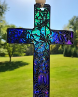 Cross Suncatcher - Floral Cross Suncatcher - Cross Suncatcher Glowforge
