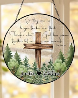 Personalized Christian Wedding Suncatcher: Cross Window Decor, Religious Gift