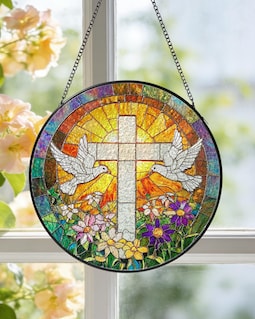 Dove Cross Stained Glass Suncatcher, Religious Gift, Jesus Home Decor, Birthday Gift