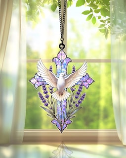 Dove Cross Suncatcher Window Hanging, Stained Glass Style Acrylic, Christian Gift, Baptism Gift, Memorial Gift, Sympathy Gift