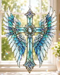 Angel Wing Cross Acrylic Suncatcher, Christian Window Hanging, Faith Decor, Crystal Suncatcher Cross, Prism Suncatcher Gift